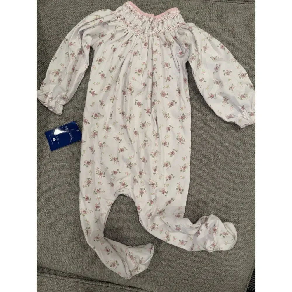 Magnolia Baby Smocked Bishop Style Long Sleeve Fleoal Romper 9 Months NWT $62